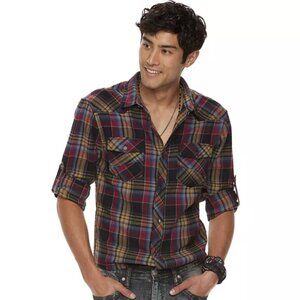 Rock & Republic Plaid Roll-Tab Flannel Button-Down Shirt